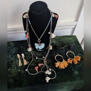 Boho Tassel Fringe Necklace and Earring Set